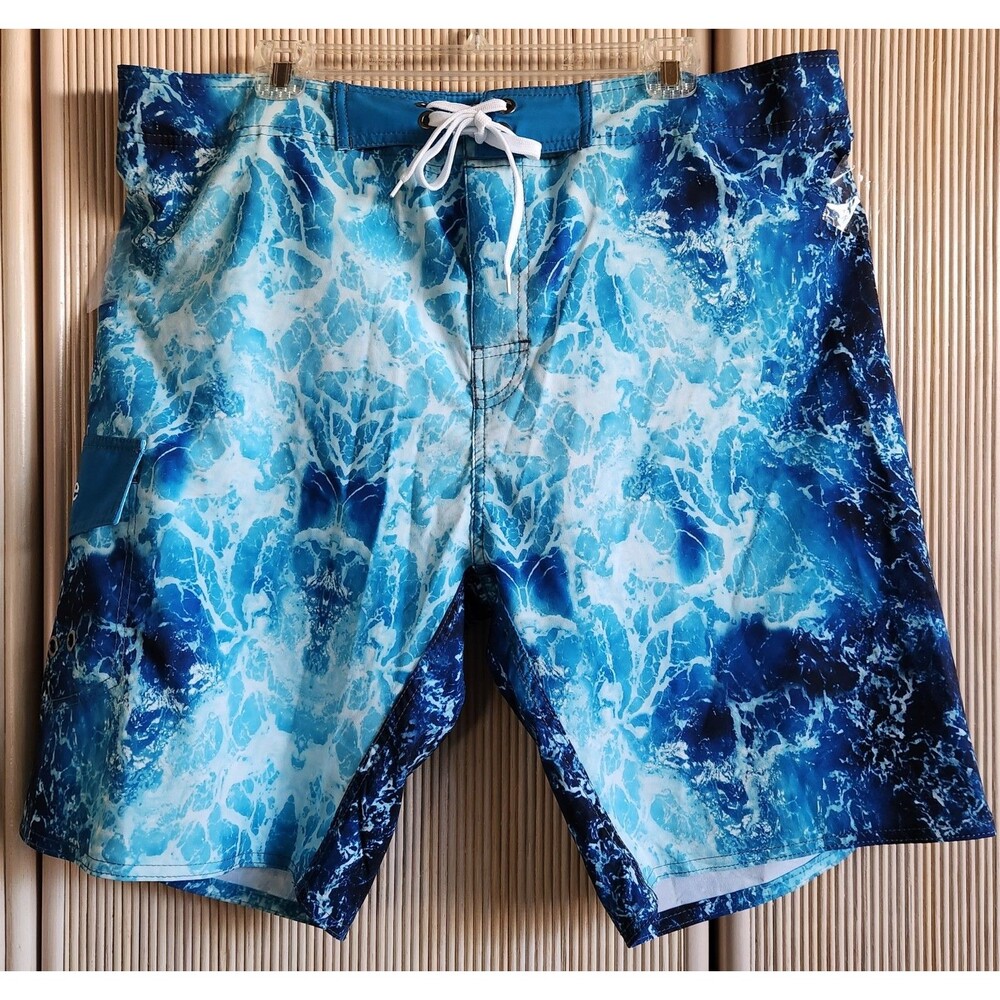 NONWE Men's Swim Trunks Size 38 Blue Print Mesh Lined Beach Pocket Board Shorts